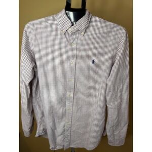 Ralph Lauren Mens Custom Fit Check Button Down Shirt White Navy Red Medium